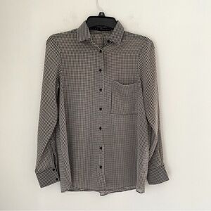 ZARA BASIC | Houndstooth Women’s Button Front Sheer Long Sleeve Blouse